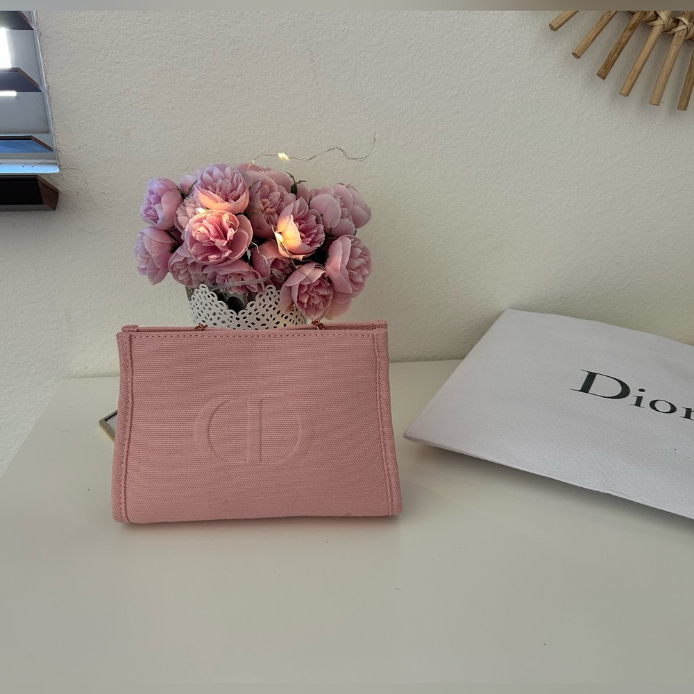 Dior Blush Pink Mini Trousse Bag with rose gold adjustable Chain Strap